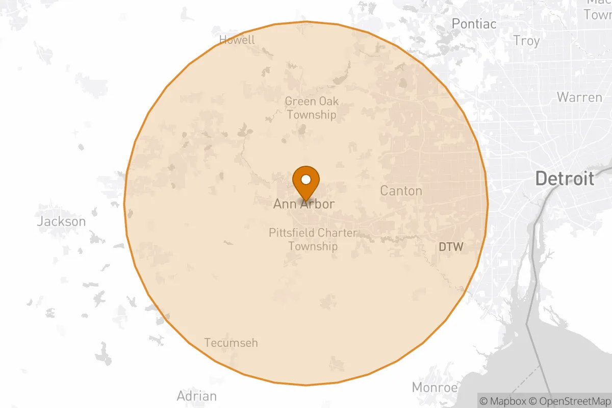 service area service area map in Ann Arbor, MI